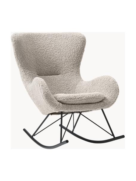 Teddy schommelstoel Wing met metalen poten, Bekleding: polyester (teddyvacht) Me, Frame: gegalvaniseerd metaal, Teddy grijs, zwart, B 77 x H 109 cm