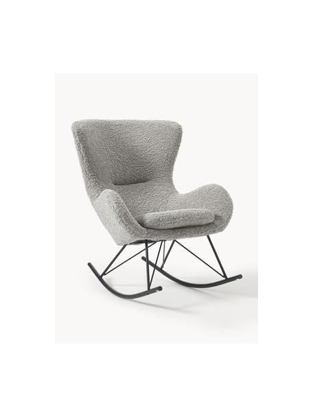 Poltrona in teddy grigio con gambe in metallo Wing, Rivestimento: poliestere (tessuto teddy, Struttura: metallo zincato, Teddy grigio, nero, Larg. 77 x Alt. 109 cm