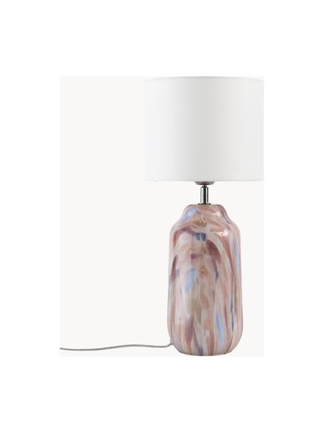 Mondgeblazen tafellamp Donia, Lampenkap: katoenen stof, Lampvoet: glas, mondgeblazen, Wit, rozetinten, Ø 22 x H 50 cm