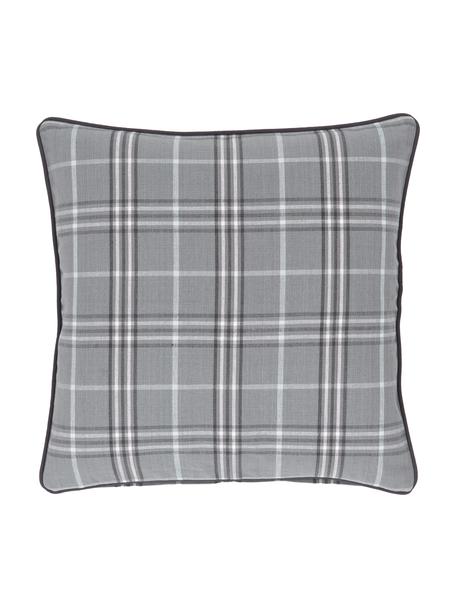 Karierte Kissenhülle Stirling mit Keder, 100% Baumwolle, Hellgrau, B 45 x L 45 cm