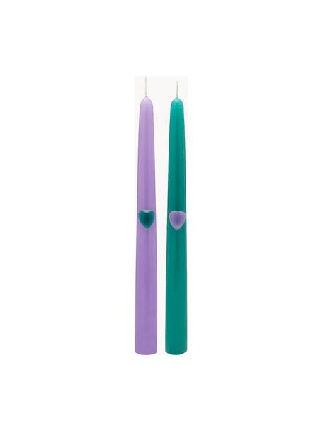 Chandelles Tough Love, 2 élém., Cire, Lilas, vert turquoise, haut. 26 cm