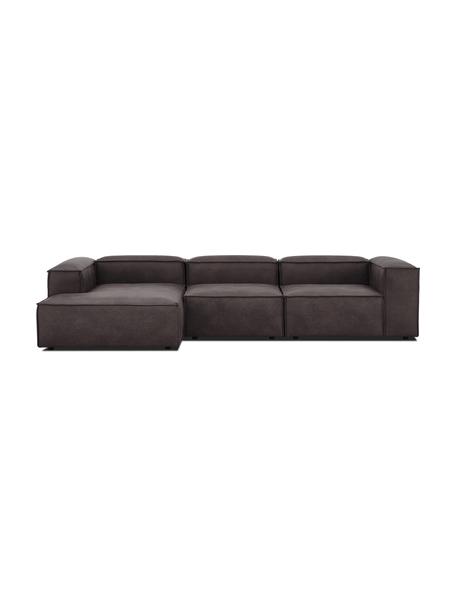 Narożna sofa modułowa ze skóry z recyklingu Lennon, Tapicerka: skóra z recyklingu (70% s, Stelaż: lite drewno sosnowe z cer, Nogi: tworzywo sztuczne, Szarobrązowa skóra, S 327 x G 180 cm, lewostronna