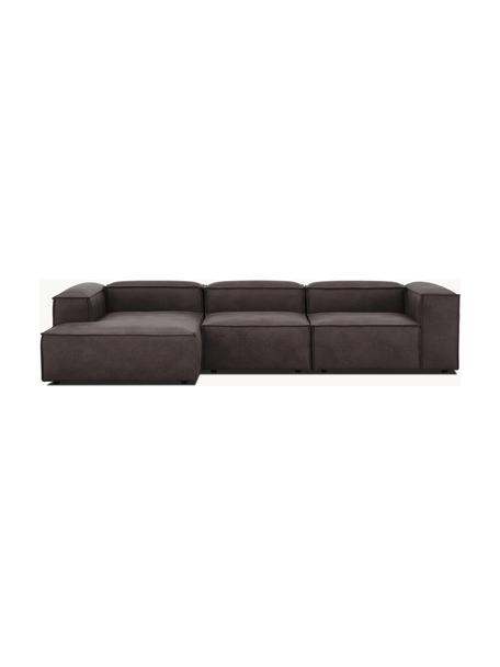Modulaire hoekbank Lennon van gerecycled leer, Bekleding: gerecycled leer (70% leer, Frame: massief hout, multiplex, Poten: kunststof, Leer taupe, B 327 x D 180 cm, hoekdeel links