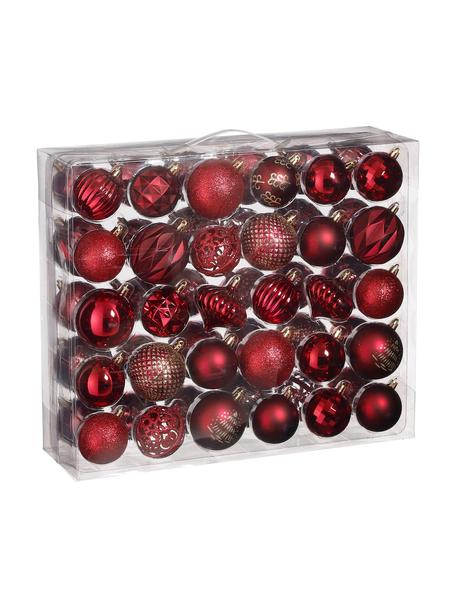 Breukvaste kerstballenset Victoria, 60 delig, Polystyreen, Donkerrood, goudkleurig, Ø 7 cm