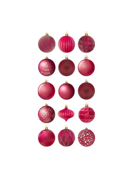 Breukvaste kerstballenset Victoria, 60 delig, Polystyreen, Donkerrood, goudkleurig, Ø 7 cm