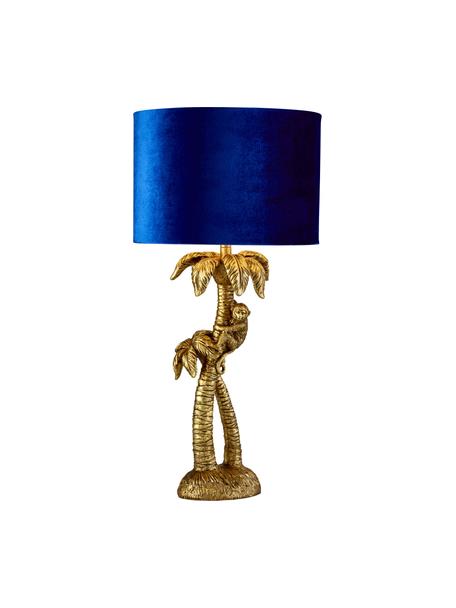 Stolní lampa se sametovým stínidlem Monkey, Modrá, zlatá, Ø 23 cm, V 47 cm