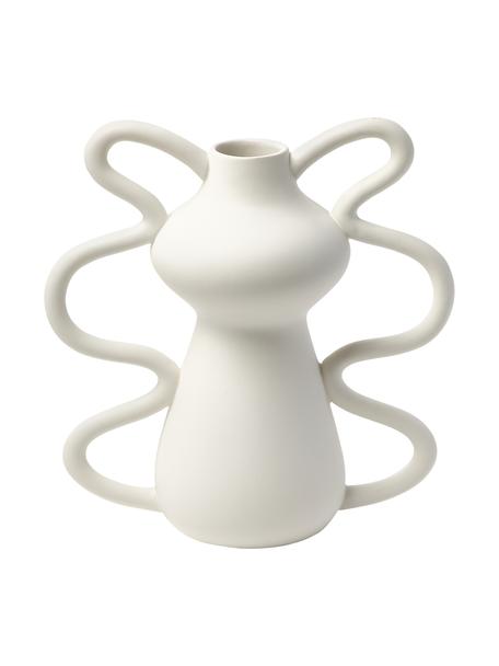 Design-Vase Luvi in organischer Form in Weiss, Steingut, Weiss, Ø 6 x H 32 cm