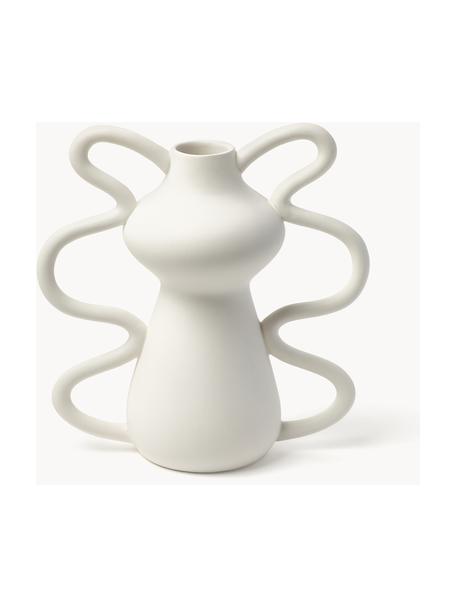 Vase design de forme organique Luvi, Grès cérame, Blanc cassé, Ø 6 x haut. 32 cm