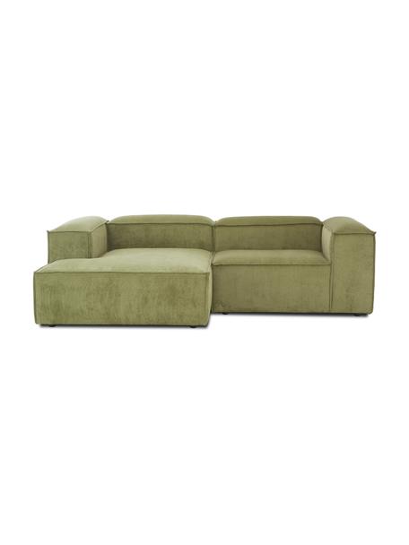 Sofá rinconera modular de pana Lennon, Tapizado: pana (92% poliéster, 8% p, Estructura: madera de pino maciza, ma, Patas: plástico, Pana verde, An 238 x F 180 cm, chaise longue izquierda