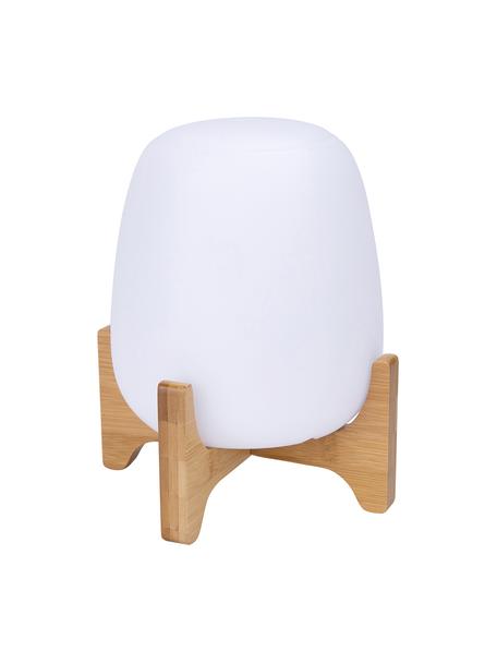 Mobile dimmbare Außentischlampe Palmy mit Bambusfuß und Farbwechsel, Lampenschirm: Polyethylen, Lampenfuß: Bambus, Weiß, Hellbraun, Ø 20 x H 26 cm