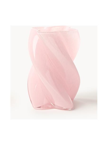 Handgefertigte Glas-Vase Marshmallow, H 20 cm, Glas, Hellrosa, Ø 14 x H 20 cm