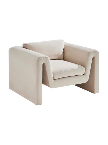 Fluwelen lounge fauteuil Mika, Bekleding: 100% polyester, Frame: grenenhout, FSC-gecertifi, Fluweel beige, B 105 x D 88 cm