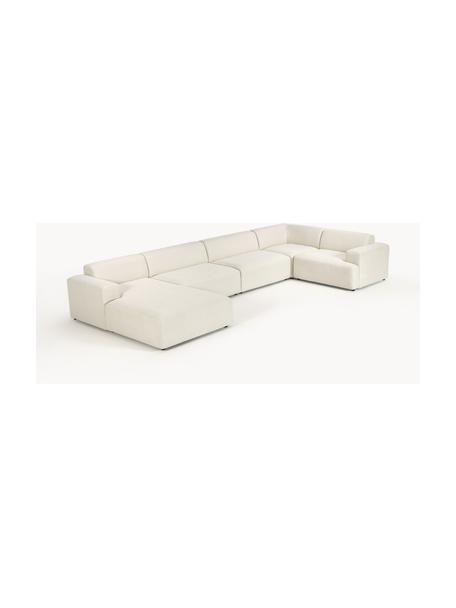 Salon lounge XL Melva, Tissu blanc cassé, larg. 458 x prof. 220 cm, dossier à gauche