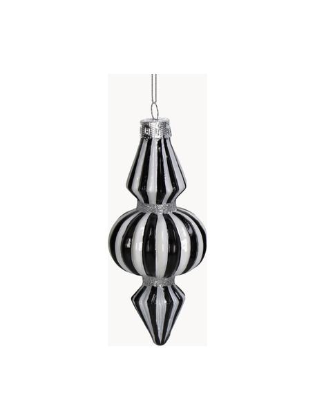 Addobbo per albero dalla forma organica Stripe, Vetro, Nero, bianco, Ø 7 x Alt. 15 cm