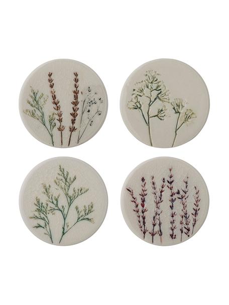 Handgemachte Tassenuntersetzer Bea mit Gräser-Motiv, 4 Stück, Steingut, Beige, Ø 10 cm