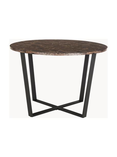 Mesa de comedor redonda Amble con tablero en look mármol, Ø 110 cm, Tablero: tablero de fibras de dens, Patas: metal con pintura en polv, Aspecto mármol marrón, negro, Ø 110 cm