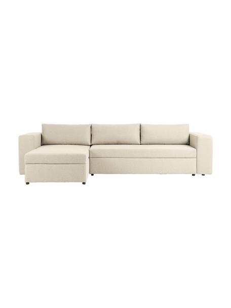Grand canapé convertible 4 places avec rangement Noah, Tissu beige, larg. 343 x prof. 180 cm, méridienne à gauche