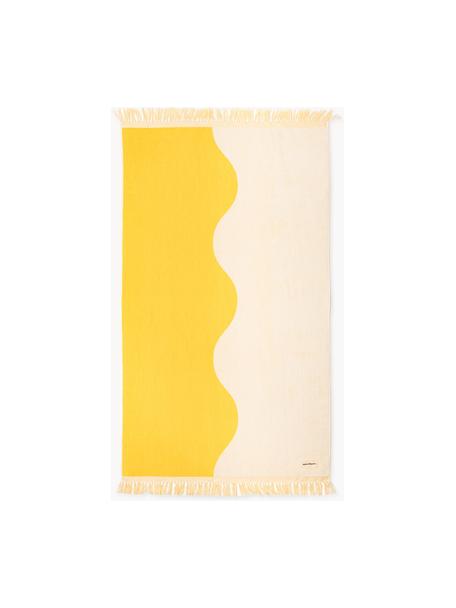 Fouta Holiday, 100 % coton, Beige clair, jaune soleil, larg. 80 x long. 168 cm