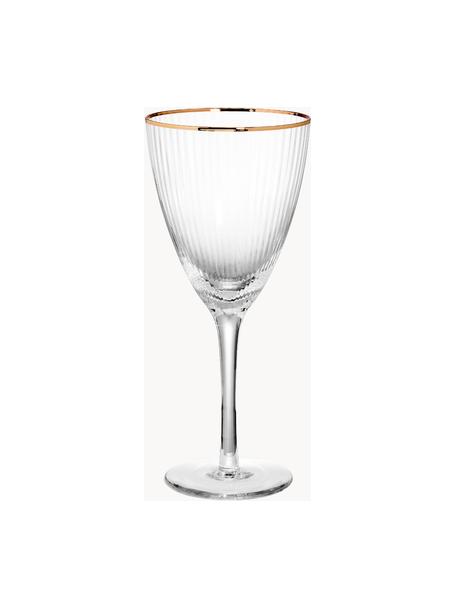 Wijnglazen Golden Twenties, 4 stuks, Glas, Transparant met goudkleurige rand, Ø 9 x H 22 cm, 280 ml
