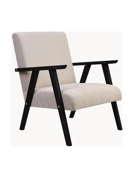 Sedia in velluto con braccioli Victoria, Rivestimento: velluto (100% poliestere), Struttura: legno, Velluto beige, legno nero verniciato, Larg. 60 x Prof. 69 cm