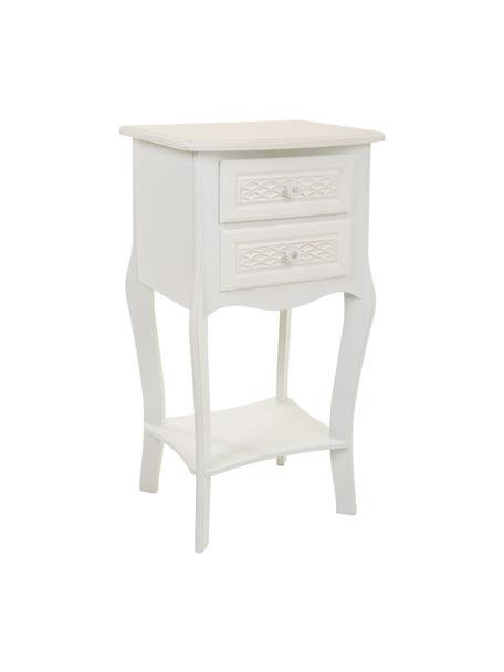 Comodino in legno di pino bianco Ona, Maniglie: metallo rivestito, Legno di mango, laccato bianco, Larg. 38 x Alt. 71 cm