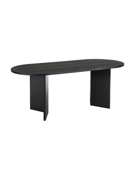 Oválný jídelní stůl Toni, 200 x 90 cm, Lakovaná MDF deska (dřevovláknitá deska střední hustoty) s dubovou dýhou, Dřevo, lakováno černou barvou, Š 200 cm, H 90 cm