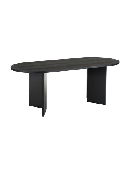 Oválny jedálenský stôl z dreva Toni, 200 x 90 cm, MDF-doska strednej hustoty s dubovou dyhou, lakovaná, Dubové drevo, čierna lakovaná, Š 200 x H 90 cm