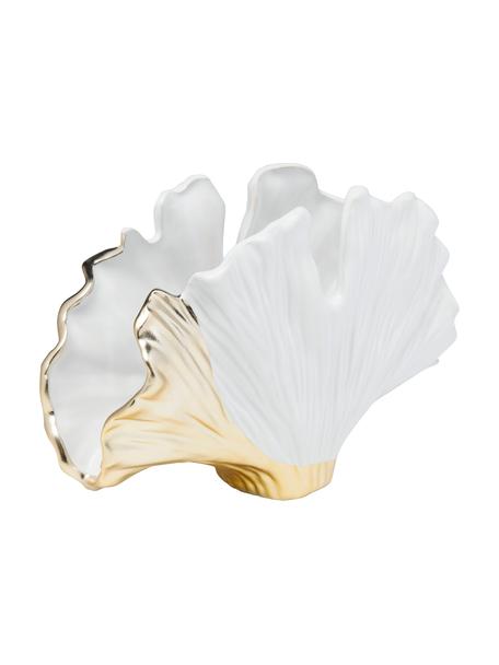 Vase design céramique Ginkgo Elegance, Céramique, émail, Blanc, couleur dorée, larg. 26 x haut. 18 cm