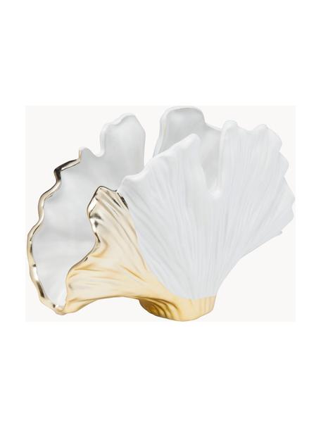 Vaso di design in ceramica Ginkgo Elegance, Ceramica smaltata, Bianco, dorato, Larg. 26 x Alt. 18 cm