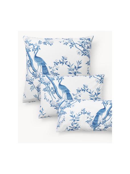 Kussensloop van perkal katoen Annabelle met bloemenpatroon, Weeftechniek: perkal Draaddichtheid 200, Wit, blauw, B 60 x L 70 cm