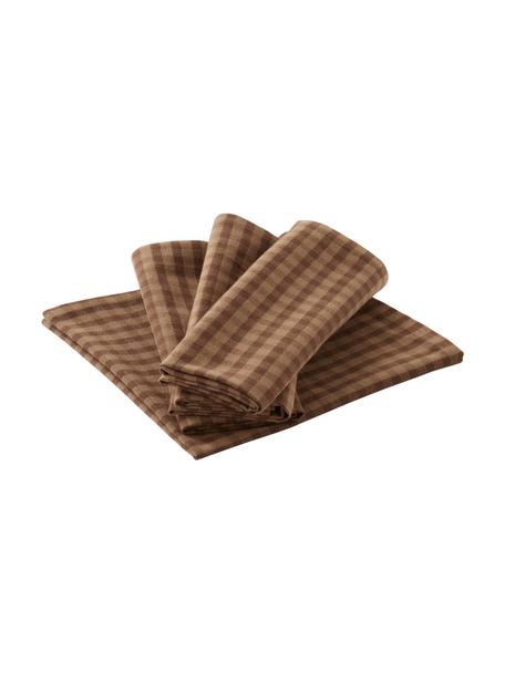 Lot de 4 serviettes en coton à carreaux Rylie, 100 % coton bio, certifié BCI, Tons bruns, larg. 45 x long. 45 cm