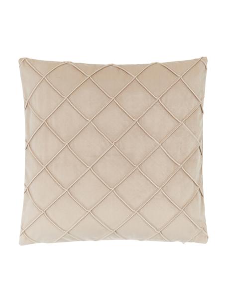 Fluwelen kussenhoes Luka in champagnekleur met structuur-ruitpatroon, Fluweel (100% polyester), Beige, 40 x 40 cm