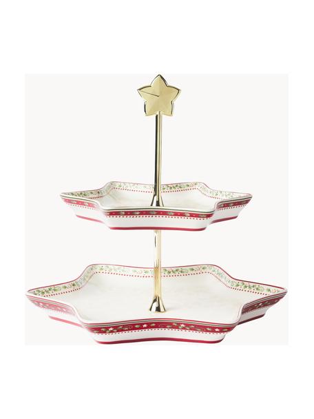 Fuente 2 pisos navideño WInter Bakery, Bandeja: porcelana Premium, Blanco, dorado, estampado, Ø 28 x Al 43 cm
