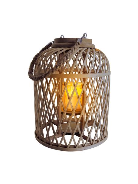 Candela solare a LED con cestino di bambù Korab, Manico: juta, Marrone trasparente, bianco, Ø 23 x Alt. 29 cm