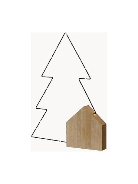 Albero di Natale LED a batteria con funzione timer Leslie, Cornice: metallo rivestito, Legno, nero, Larg. 23 x Alt. 30 cm