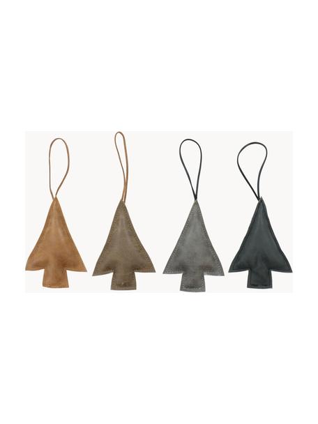 Set 4 addobbi per albero in pelle Tree, Pelle, Marrone, grigio, nero, Larg. 9 x Alt. 13 cm