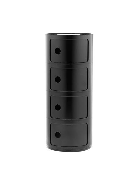 Contenitore nero di design con 4 cassetti Componibili, Plastica (ABS), laccata, certificata Greenguard, Nero, Ø 32 x Alt. 77 cm