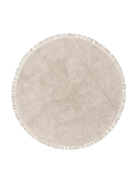 Rond katoenen vloerkleed Daya met franjes, handgetuft, Beige, Ø 200 cm (maat L)