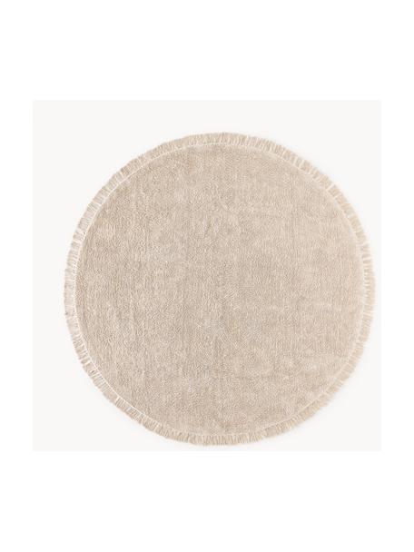 Rond katoenen vloerkleed Daya met franjes, handgetuft, Lichtbeige, Ø 200 cm (maat L)