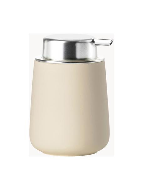 Porseleinen zeepdispenser Nova One, Houder: porselein, Pompje: kunststof, Beige, Ø 8 x H 12 cm