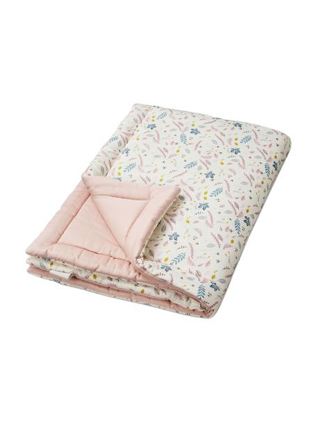 Coperta in cotone organico Pressed Leaves, Rivestimento: 100% cotone organico cert, Rosa, bianco crema, multicolore, fantasia, Larg. 90 x Lung. 120 cm