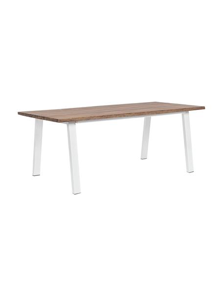 Table de jardin avec pieds en métal Oslo, Bois d'acacia, blanc, larg. 200 x prof. 100 cm