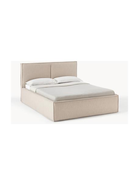 Gestoffeerd bed Dream, Bekleding: polyester (gestructureerd, Frame: massief grenenhout en pla, Geweven stof beige, B 180 x L 200 cm