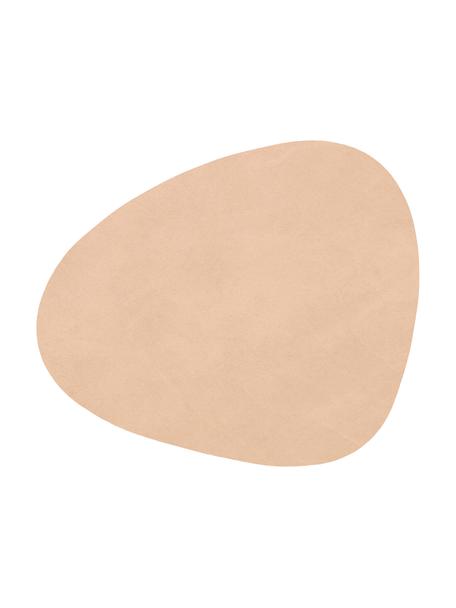 Asymmetrische Leder-Untersetzer Curve, 4 Stück, Leder, Gummi, Beige, B 11 x L 13 cm