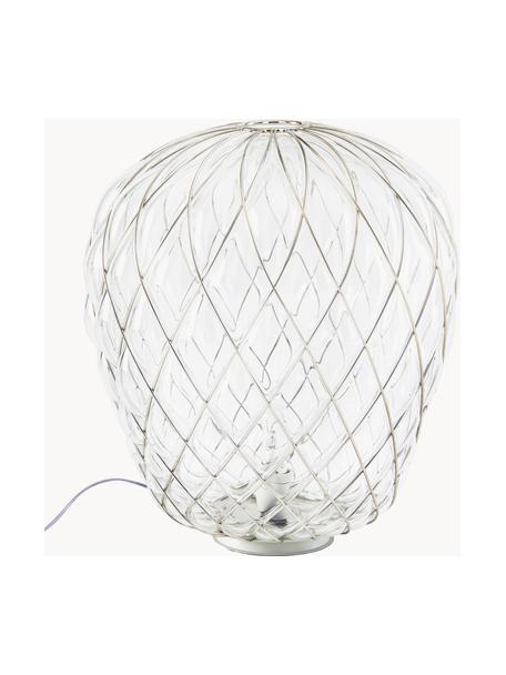 Grosse dimmbare Tischlampe Pinecone, handgefertigt, Lampenschirm: Glas, Metall, galvanisier, Transparent, Silberfarben, Ø 50 x H 52 cm