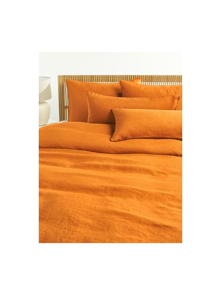 Gewaschener Leinen-Bettdeckenbezug Airy, Orange, B 135 x L 200 cm