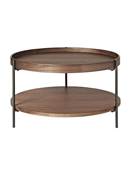 Ronde houten salontafel Renee, Frame: gepoedercoat metaal, Walnoothout, Ø 69 cm