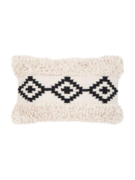 Kussenhoes Taima, 100% katoen, Crèmewit, zwart, B 30 x L 50 cm