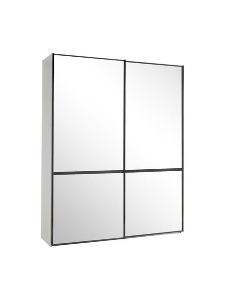 Schwebetürenschrank Montreal, 2-türig, Korpus: Holzwerkstoff, lackiert, Leisten: Metall, beschichtet, Spiegelglas, B 200 x H 217 cm