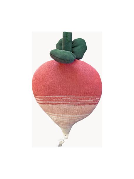 Ručně vyrobený měkký bavlněný polštář Ramona the Radish, Odstíny růžové, tmavě zelená, tlumeně bílá, Š 30 cm, D 35 cm